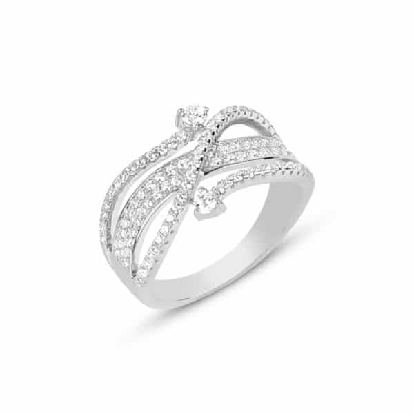 Bague Marylin, en argent 925/1000 serti de 4 baguettes cubics zirconiums Orligne Genève R1555WWKHA