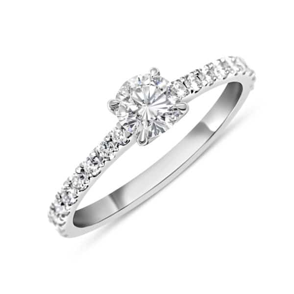 Bague diamant blanc solitaire MONTé SUR GRIFFES H/SI 0.5 ct NON TRAITE 0.185 ct, or blanc. Swiss Made Orligne Genève BA010916