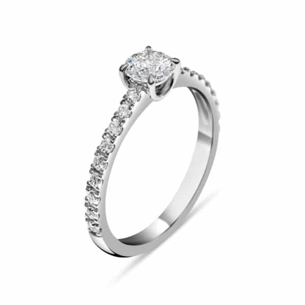 Bague diamant solitaire NON TRAITE 0.185 ct, or blanc. Swiss Made Orligne Genève BA010916