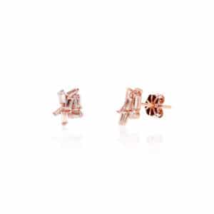 Boucles d'oreilles en argent 925 rhodié rose serties de cubics zirconiums baguettes Orligne Genève E1367WW