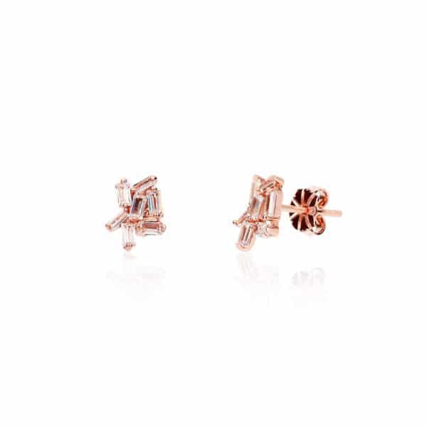 Boucles d'oreilles en argent 925 rhodié rose serties de cubics zirconiums baguettes Orligne Genève E1367WW