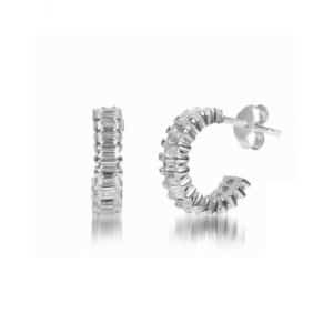 Boucles d’oreilles Marylin, en argent rhodié 925/1000 serti de baguettes cubics zirconiums. Mini créoles E1524WWKHA