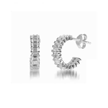 Boucles d’oreilles Marylin, en argent rhodié 925/1000 serti de baguettes cubics zirconiums. Mini créoles E1524WWKHA