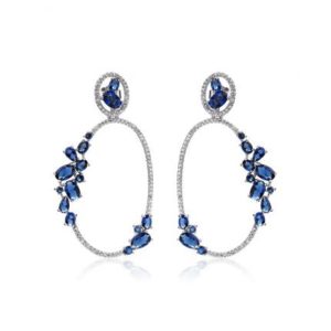 Boucles d’oreilles Marylin, en argent rhodié 925/1000 serti de cubics zirconiums bleus et blancs Orligne Genève E1256WWKHA