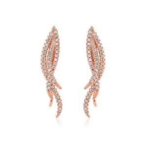 Boucles d’oreilles Marylin en argent rosé 925/1000, serties de cubics zirconiums. Pinces pour oreilles non-percées. Orligne Genève E1153RW