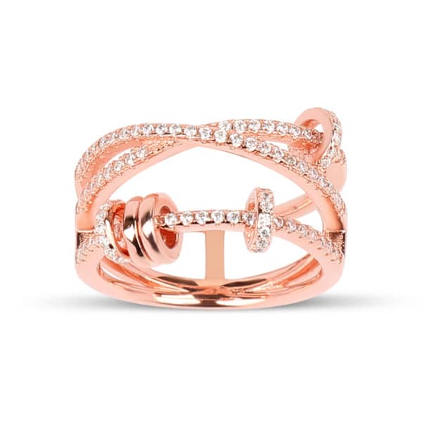 Bague Marylin, en argent rhodié rose 925/1000 serti de cubics zirconiums Orligne Genève R1601RWWKHA