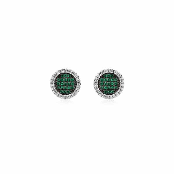 Boucles d’oreilles Marylin en argent 925/1000 rhodié, serties de cubics zirconiums verts. Orligne Genève E1162WE-