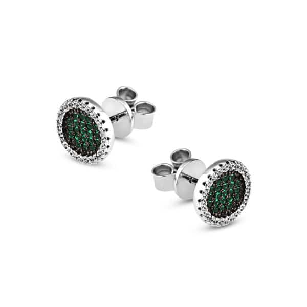 Boucles d’oreilles Marylin en argent 925/1000 rhodié, serties de cubics zirconiums verts. Orligne Genève E1162WE-