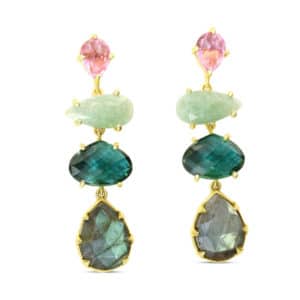 163AO379-PASBoucles d’oreilles Joséphine en argent 925/1000 doré, labradorite, aventurine, pierres de synthèse avec articulations. Orligne Genève 163AO377_PAS