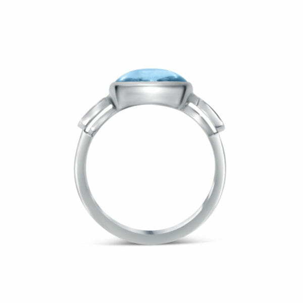 Bague en or blanc 18K avec topaze bleue cabochon coussin. Orligne Genève Swiss Made BA311014 ORL-1