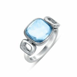 Bague en or blanc 18K avec topaze bleue cabochon coussin. Orligne Genève Swiss Made BA311014 ORL-1