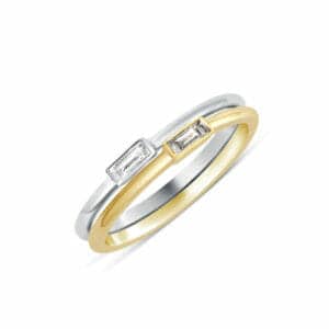 Bague Iris en or blanc ou jaune 750/1000, solitaire diamant baguette serti clos. Orligne Genève R4312WG-IND+ R4312RG-IND