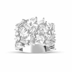 Bague Marylin en argent rhodié 925/1000, sertie de cubics zirconiums poire baguette Orligne Genève R1655WW-KHA