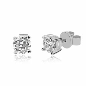 Boucles d’oreilles Marylin en argent 925/1000 rhodié, solitaire cubic zirconium de 5,5 mm. Orligne Genève E1210WW