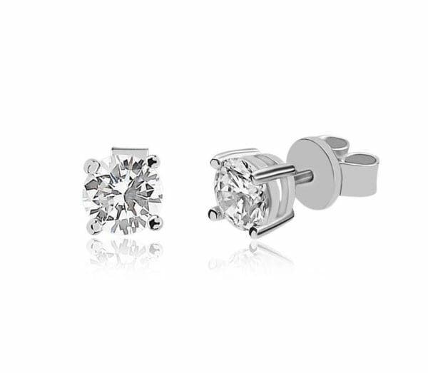 Boucles d’oreilles Marylin en argent 925/1000 rhodié, solitaire cubic zirconium de 5,5 mm. Orligne Genève E1210WW